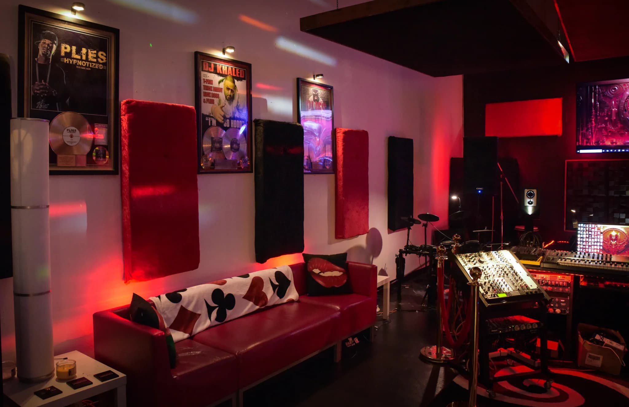 Studio lounge at Deep Productions with DJ Khaled plaque